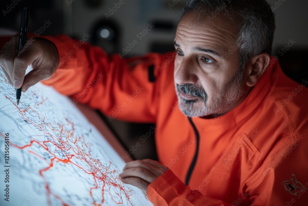 Poster Innovative Emergency Coordination Hub Middle Eastern Leader Mobilizing Teams with Digital Map and Weathered Textures for Efficient Disaster Response Strategy
