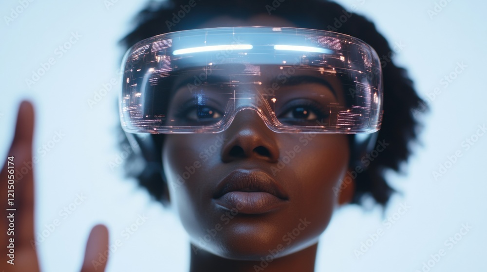 Poster Futuristic Office Vision Smart AR Glasses Redefining Interactive Meeting Spaces for Diverse Teams - High-Tech Innovation and Collaborative Solutions in Modern Business Environments