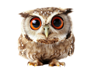 Isolated Cute Owl with Big Orange Eyes