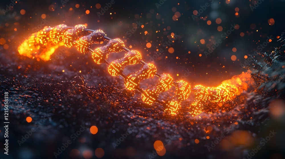 Poster radiant 3d dna strand glowing with binary data flow concept
