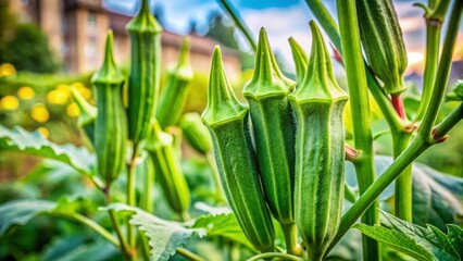 Obraz premium Lush Green Okra Plants Growing in Urban Garden - Fresh Organic Vegetables