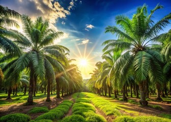 Obraz premium Lush Green Palm Oil Plantation with High Depth of Field