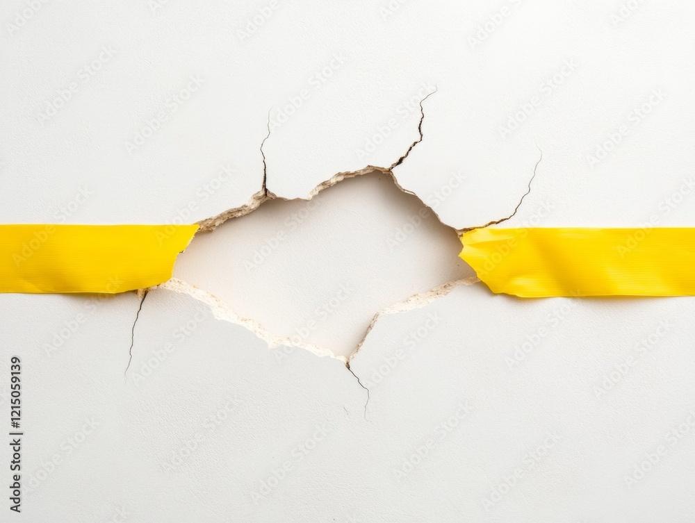 Poster urban structural resilience cracked concrete with reinforcement elements and caution tape - engineer