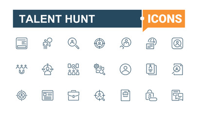 Talent Hunt icon pack. Contains related to team, teamwork, career, leadership, office, search and more. Pixel perfect. Editable stroke. Vector illustration.