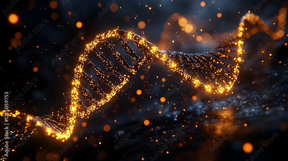 Poster conceptual glowing dna strands represent stored digital data in a futuristic science library