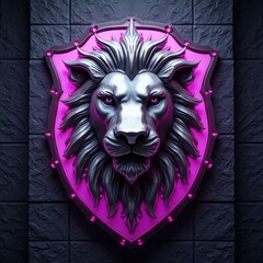 Polygonal Lion Head Emblem with Metallic Textures