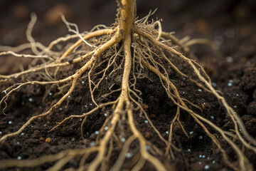 Close-Up of Fertilized Tree Roots in Rich Soil, Agricultural Growth and Environmental Study Concept