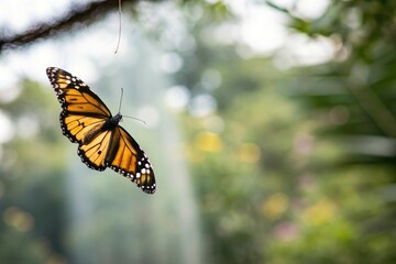 Obraz premium Beautiful butterfly in mid-air with blurred background, colors, beautiful butterfly, shimmering, mid-air