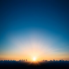 Stunning Sunrise Over Urban Skyline with Vibrant Sun Rays