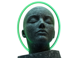Isolated Stone Bust with Green Halo