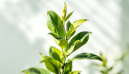 Obraz premium Vibrant Green Magnolia Plant Sprout in Sunlight - Fresh Spring Growth