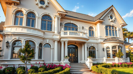 Obraz premium Magnificent Classical Mansion: Luxury Home Exterior, Elegant Design, and Grand Architecture