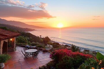 Fototapeta premium A breathtaking view of the sun setting over the ocean, painting the sky in soft hues.