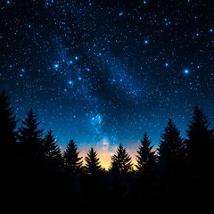 Fototapeta premium Tranquil Night Sky with Stars and Silhouetted Trees at Dusk