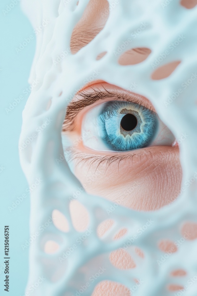 Aufkleber Digitally Enhanced Vision Close-Up Blue Eye with Textures in AI-Focused Facade - Precision Technology for Advanced Surveillance and Biometrics in Tech Innovation