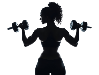 Isolated Woman Silhouette Lifting Dumbbells