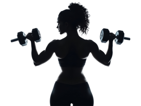 Isolated Woman Silhouette Lifting Dumbbells - Powered by Adobe
