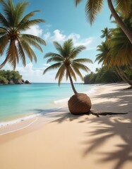 Black and white photography of a coconut tree against a warm golden brown sandy beach with clear turquoise water, white sand, coconut tree, golden brown