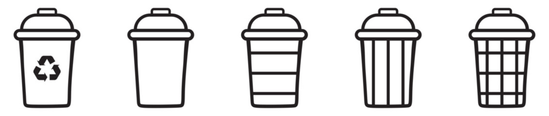 Bin icon set. Trash can icon collection. Trash icons and delete button. Garbage bin symbol. Vector illustration.