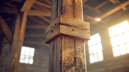 A bright, open interior of a wooden structure under construction,