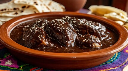 Rich Mole Poblano Chicken Dinner, Exquisite Mexican Cuisine