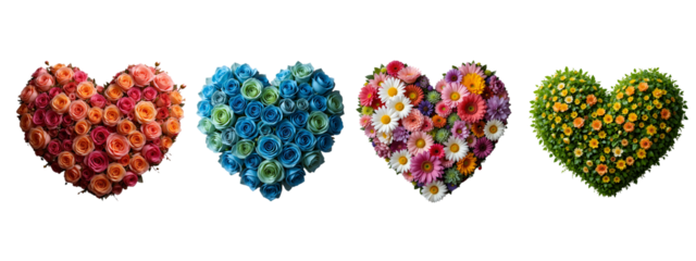 Happy Valentine's Day with heart shape of coloring flowers element set on transparent background.