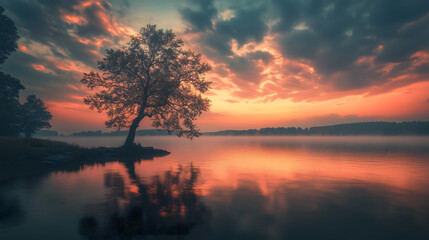 sunset over the lake