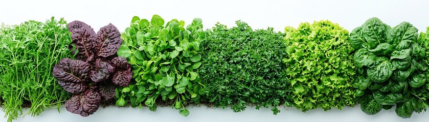 Fototapeta premium Fresh assortment of vibrant greens arranged neatly for a healthy culinary backdrop.