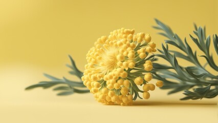 Immortelle flower on a pastel yellow background. A photo with a place to copy it.