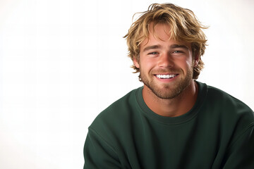 Charismatic Portrait of a Smiling Man with Stylish Beard and Relaxed Casual Outfit, Perfect for Lifestyle and Professional Use