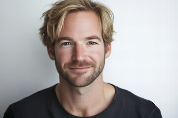 Naklejka premium Portrait of a Smiling Handsome Man with Natural Features and Casual Style for Professional and Lifestyle Themes