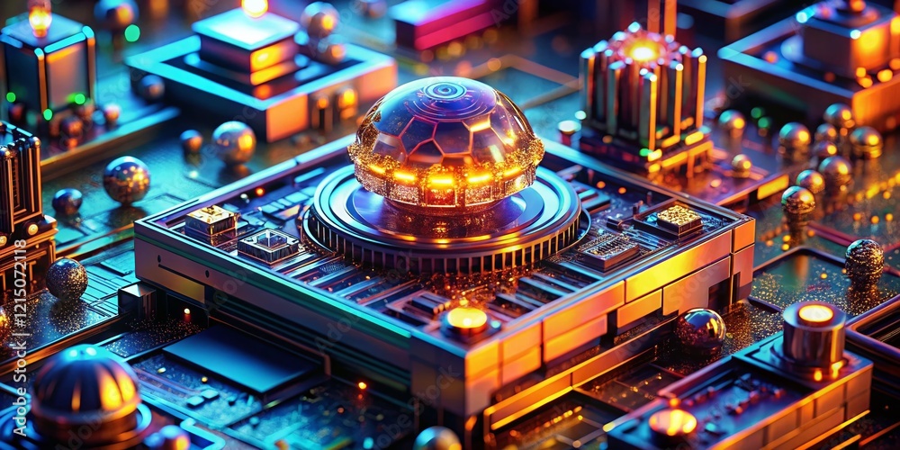 Poster macro abstract 3d render: futuristic tech circuits