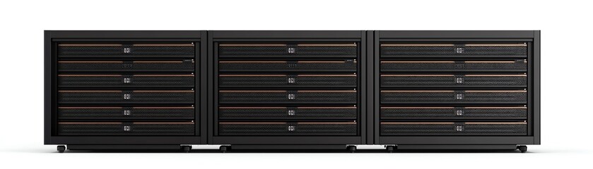 Fototapeta premium Sleek modern black dresser with multiple spacious drawers for stylish storage.