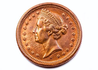 Macro Close-up of a UK Two Pence Coin on White Background