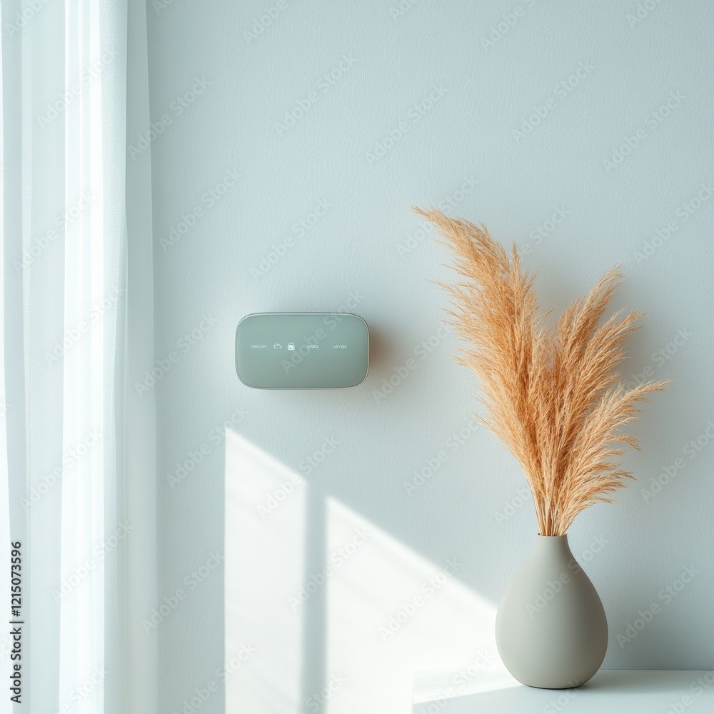 Poster contemporary smart home hub sleek wall-mounted display with digital family calendar and automated ta