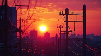 A serene landscape depicting a luminous sunset over a reflective surface of solar panels.