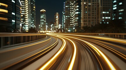 Fototapeta premium Dynamic night train movement cityscape photo