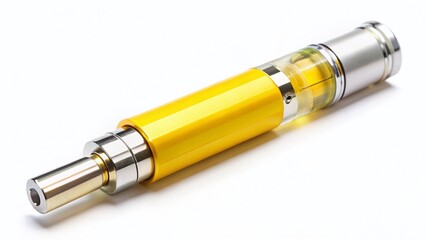 Macro Close-up of Yellow Electronic Cigarette Isolated on White Background