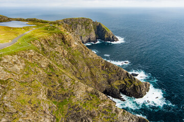 Slieve League, Irelands highest sea cliffs, located in south west Donegal along this magnificent costal driving route. Popular stop at Wild Atlantic Way route, Co Donegal, Ireland