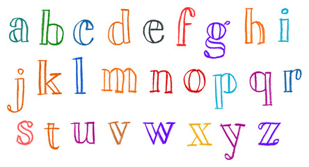 Lowercase Serif Alphabet Font Crayon Chalk Drawing Vector Set