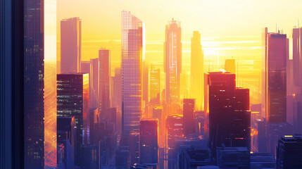Fototapeta premium A skyscrapers at sunset