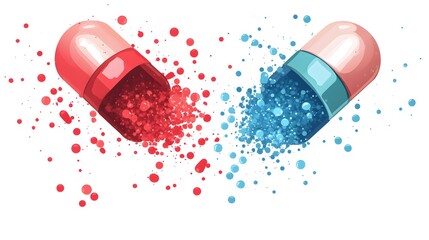 Two Capsules Dispersing Red And Blue Particles