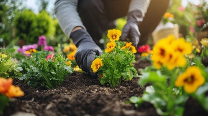 Fototapeta premium Vibrant Flowers Blooming in Small Garden Under Gentle Sunlight