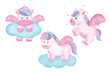 Cute unicorn in watercolour style