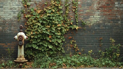 A weathered brick wall partially covered with green ivy.