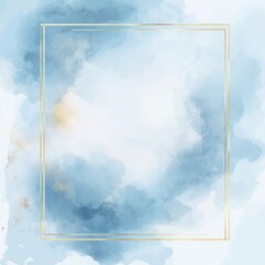 Abstract Blue Watercolor Background With Gold Frame