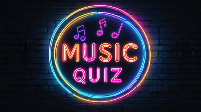 Neon Music Quiz Sign  Brick Wall  Quiz Night  Entertainment  Pub