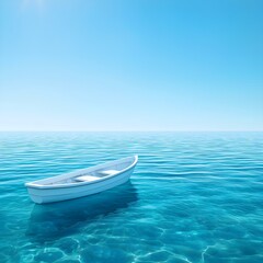 Naklejka premium Serene Nautical Scene with White Boat on Calm Azure Water