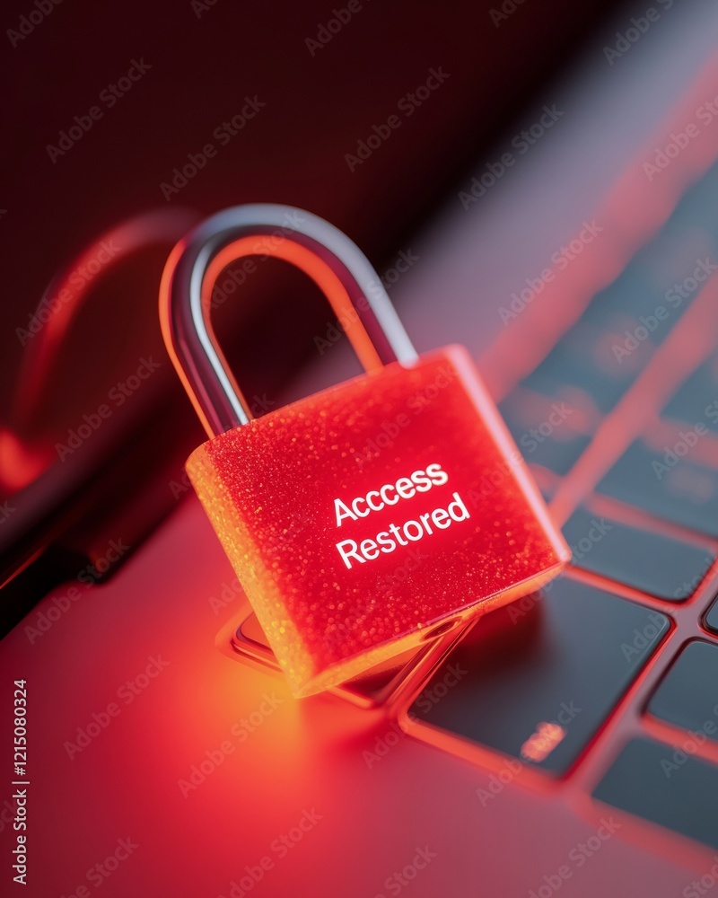 Poster cybersecurity aesthetic illuminated padlock on sleek laptop - digital freedom and anti-censorship te