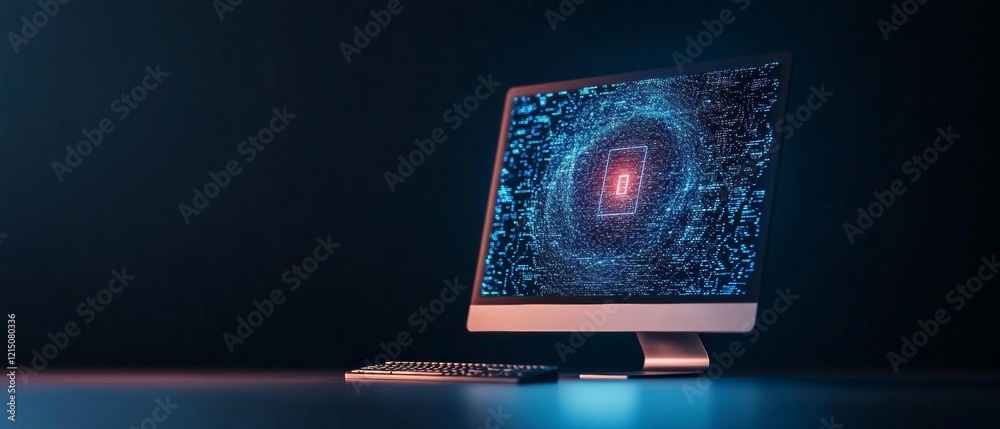 Aufkleber Neon Cybersecurity Display Modern Desktop with Digitally Encrypted Password Interface - High-Tech Business Solution for Enhanced Data Protection and Digital Privacy